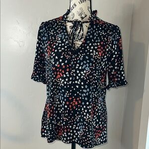 CeCe Flutter Sleeve Tie Front Blouse